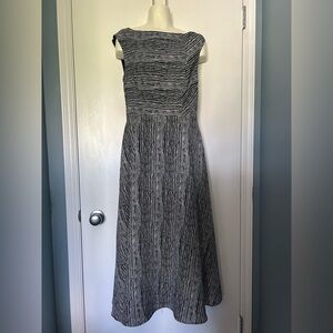 Molly Bracken Fit and Flare A-line White & Black Pattern Full Length Dress